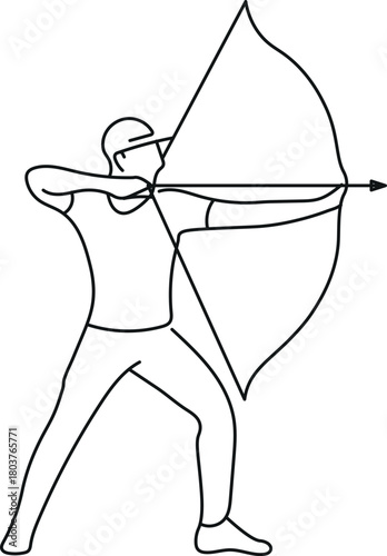 Minimalist line art vector of a professional archer pulling a bowstring.