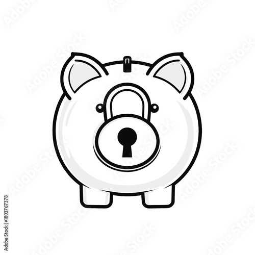 White Piggy Bank with Locked Padlock Symbol Representing Financial Security and Savings
