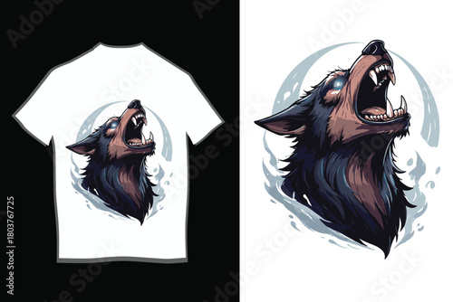 Detailed Howling Wolf Head T-shirt Graphic Design