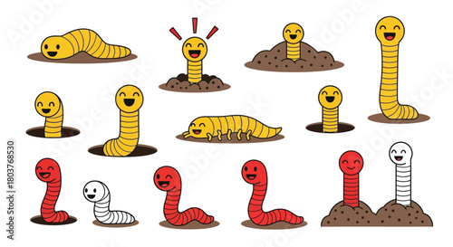 Cute cartoon worms illustration vector graphic design template