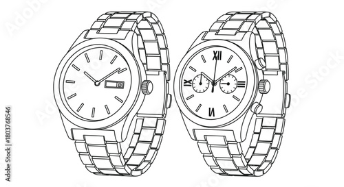 Watch outline drawing vector illustration time wrist accessory