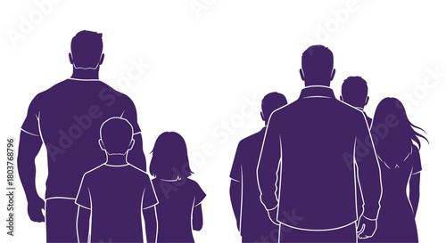 People silhouettes group family crowd back view vector graphic art