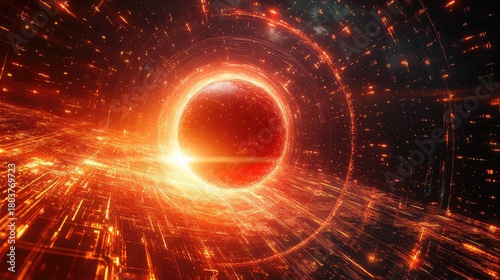 Fototapeta Naklejka Na Ścianę i Meble -  Digital data sphere in abstract cyberspace tunnel