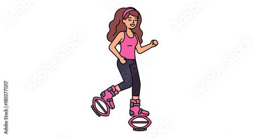 Woman exercising in kangoo jumps fitness trendy workout concept art