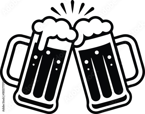 Two beer mugs toasting