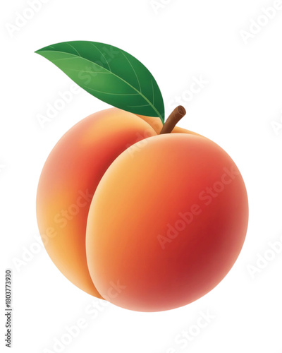 Ripe peach with a green leaf