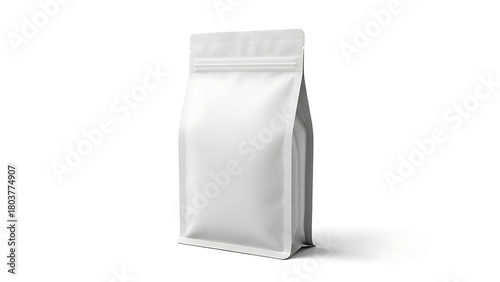 Blank white kraft paper pouch for food packaging, isolated on clean white background, perfect for product mockup, branding, and presentation