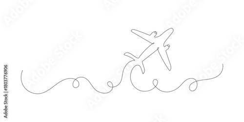 Continuous One line drawing of passenger airplane illustration