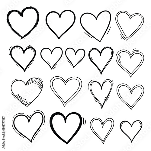 Set of hearts icon, heart drawn hand - stock vector.eps