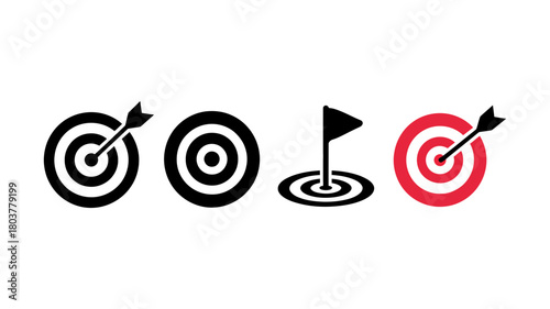 A comprehensive collection of target and goal-oriented vector icons, including bullseyes with arrows and a flag, symbolizing achievement and success.