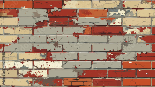 Weathered pale brick wall with peeling paint and rough cement lines, capturing an old industrial textured look