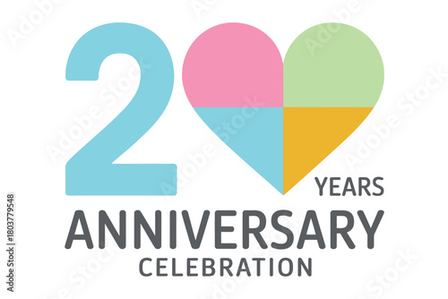 A colorful '20 YEARS ANNIVERSARY CELEBRATION' logo with a heart shape formed by four colored squares.