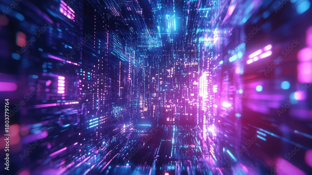 Fototapeta premium Moving through digital data tunnel cyberspace network