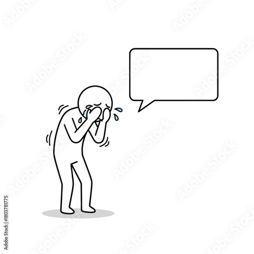 Stick figure wiping tears while sobbing heavily, expressing sorrow and emotional distress.