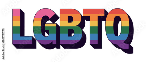 The letters LGBTQ are displayed in a vibrant rainbow gradient with a bold, shadowed effect.