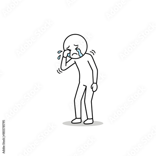 Stick figure sitting on the ground crying with an empty speech bubble for customizable text.