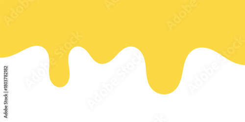 Abstract vector graphic of yellow liquid, like honey or paint, dripping down on a white background.