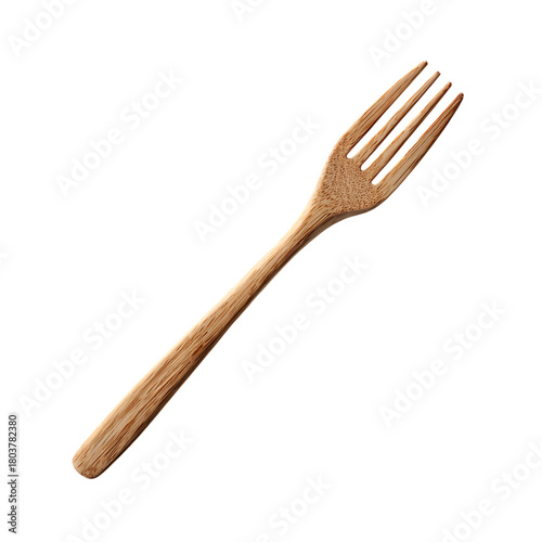 Wooden fork with four tines isolated on transparent background