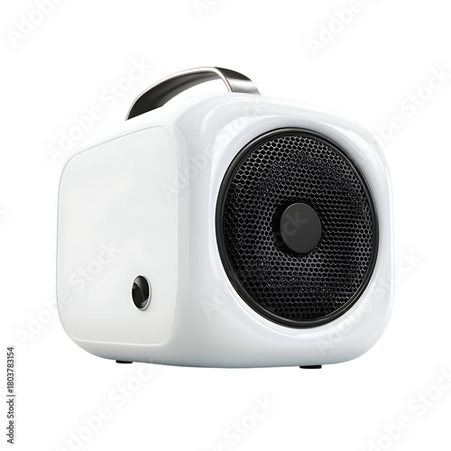 Retrostyle white speaker with black grill isolated on transparent background