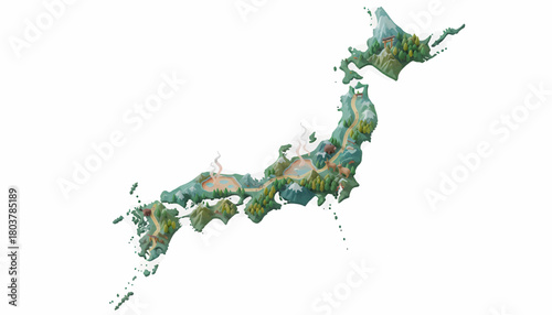 3D Isometric Map of Japan Showcasing Diverse Landscapes and Cities