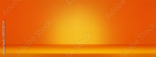 Orange gradient background for showroom studio design. Vector realistic illustration of vibrant yellow wallpaper with spot light beam on podium, plain product presentation backdrop in autumn color