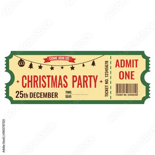 Christmas Party Ticket Admittance for A Festive Holiday Event with Vintage Style Banner