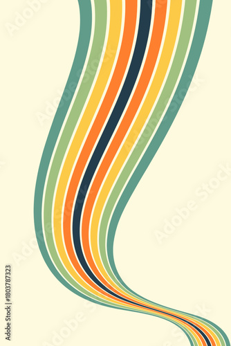 Retrofuturism poster design in trendy retro line style. Modern art poster retro vintage style 70s stripes background template lines shapes vector design.