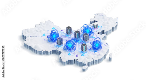 China's advanced digital network infrastructure, depicting interconnected data centers and high-tech communication hubs shaping a modern, globally connected future