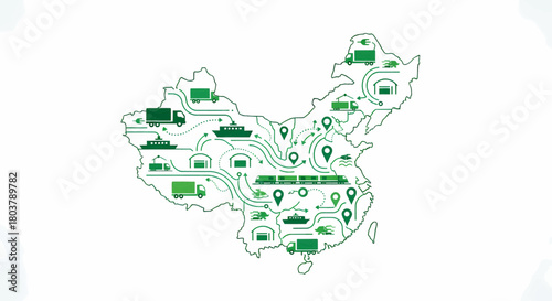Dynamic visualization of China's comprehensive logistics and transportation network, depicting efficient supply chain connectivity and strategic distribution pathways across the nation