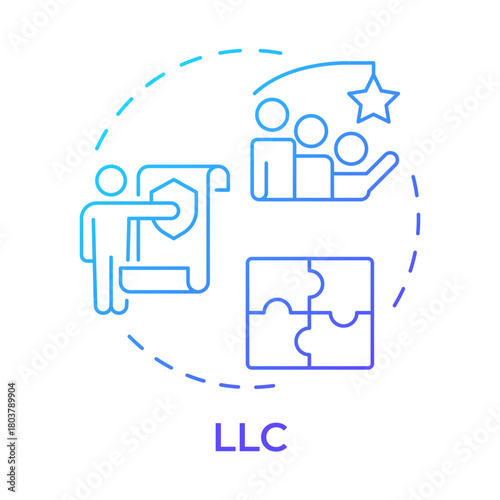 LLC blue gradient concept icon. Limited liability company. Business structure. Commercial organization. Round shape line illustration. Abstract idea. Graphic design. Easy to use in infographic