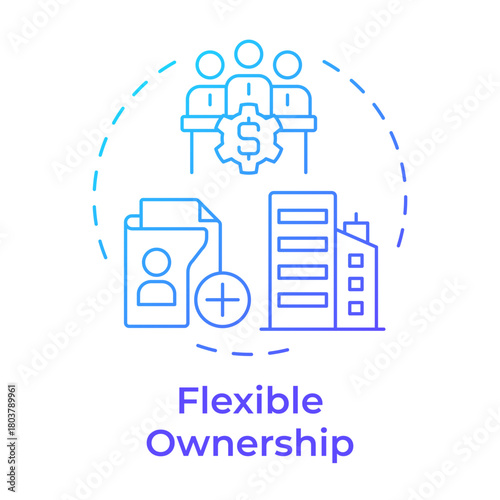 Flexible ownership blue gradient concept icon. No members limits. Benefit of LLC. Business development. Round shape line illustration. Abstract idea. Graphic design. Easy to use in infographic