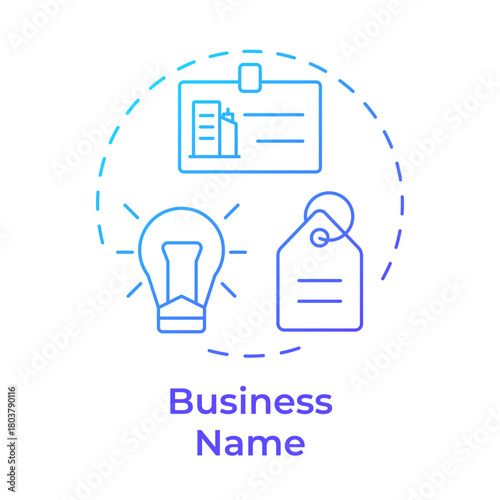 Business name blue gradient concept icon. Reflect your brand identity. Create LLC. Limited liability company. Round shape line illustration. Abstract idea. Graphic design. Easy to use in infographic