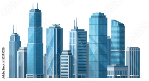 city skyline illustration with skyscrapers on white background
