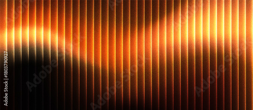 Abstract grainy ribbed glass background in golden orange tones with glossy curved texture, vertical light lines and smooth gradient for use in luxury design or digital surface visuals