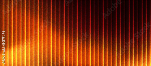 Abstract grainy ribbed glass background in golden orange tones with glossy curved texture, vertical light lines and smooth gradient for use in luxury design or digital surface visuals