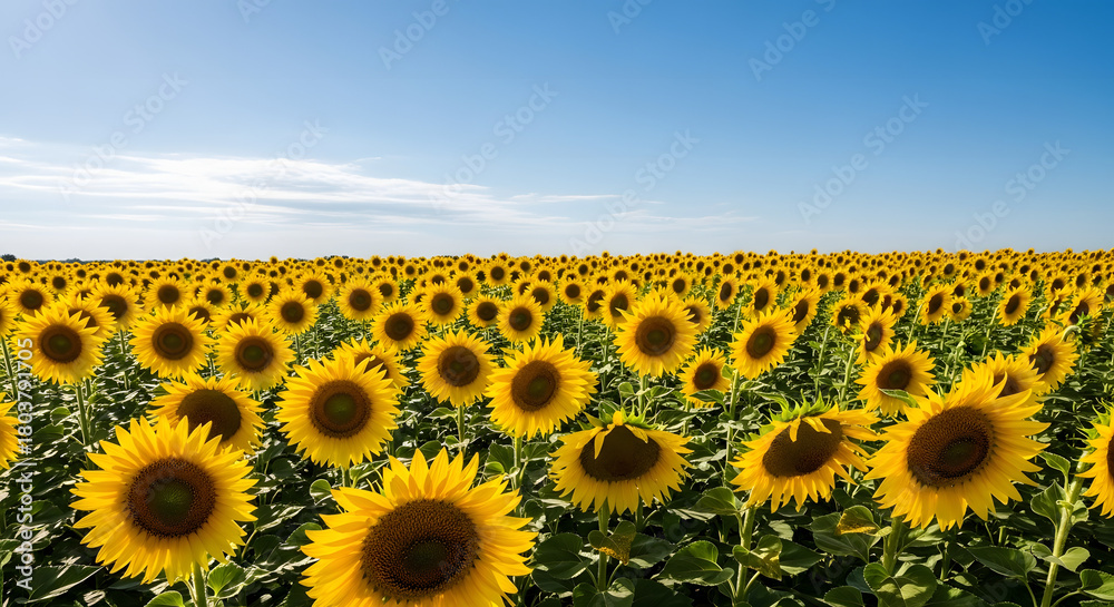 Fototapeta premium A vibrant and expansive field of blooming yellow sunflowers.
