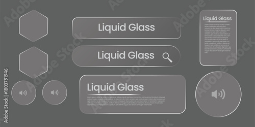 liquid glass Set vector elements with realistic glow effect. Liquid glass effect for smartphone icon interface isolated vector illustration