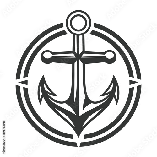 Nautical anchor symbol is encircled by thick concentric lines