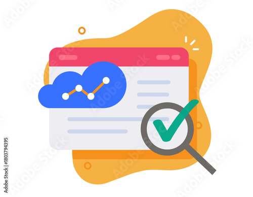 Web site data stats analysis report cloud service icon vector flat cartoon modern simple graphic, website webpage internet digital performance research technology, marketing solution success results
