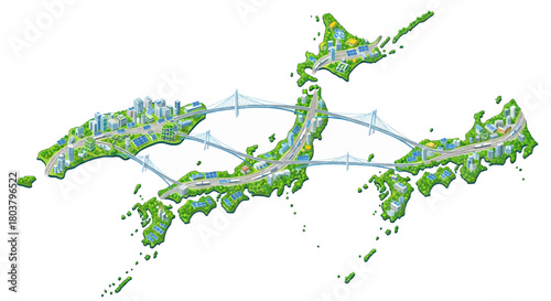 Network of cities and infrastructure across Japan, symbolizing connectivity and development