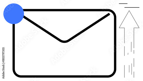 Envelope with a blue notification dot and an upward arrow symbolizing new email or message sent. Ideal for communication, alert, technology, mail delivery, updates, networking, digital efficiency. A