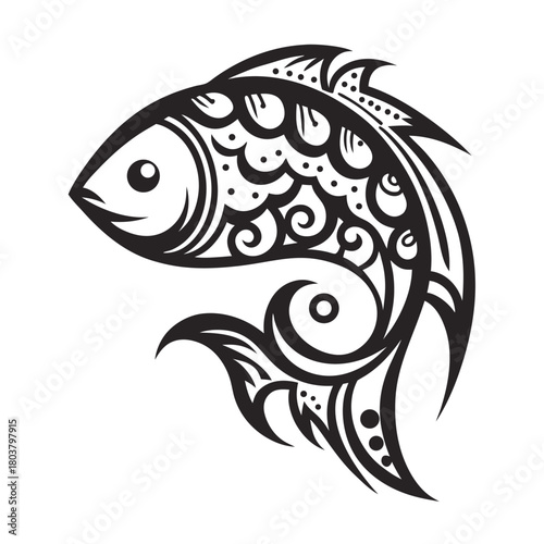 Ornamental fish swims gracefully showcasing swirls and dots as decoration