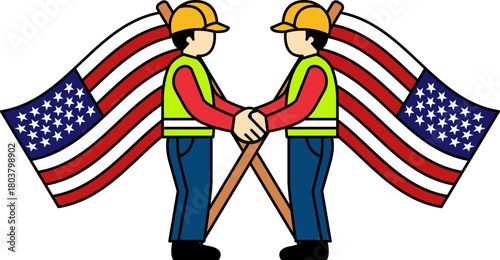Two men are shaking hands in front of an american flag
