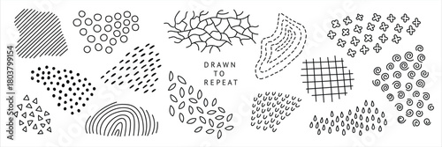 Hand-drawn decorative seamless texture element collection for abstract surface design
