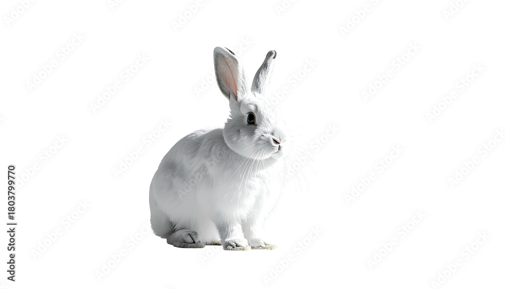 Obraz premium Fluffy, silver rabbit sits alone against stark, dark backdrop