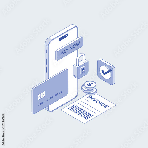 Secure mobile payment and financial transaction illustration representing online invoicing and digital commerce with a padlock symbol