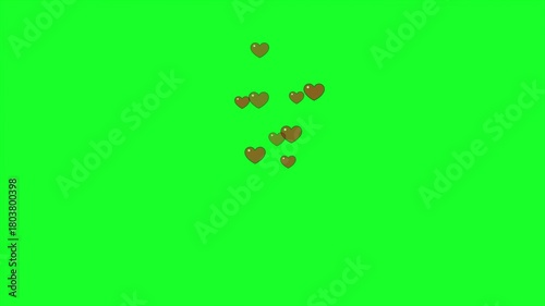 Floating heart icons animation isolated on green screen. Cute love reaction symbols rising upward
