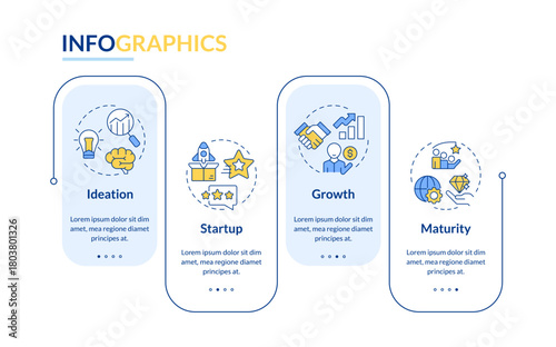 Startup growth stages rectangle infographic vector. Business project development. Entrepreneurship. Data visualization with 4 steps. Editable rectangular options chart. Lato-Bold, Regular fonts used