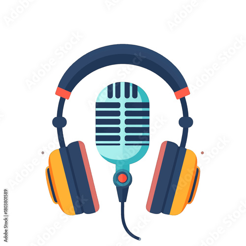 Vintage Style Microphone With Headphones On White Background Studio Equipment For Audio Recording And Broadcasting