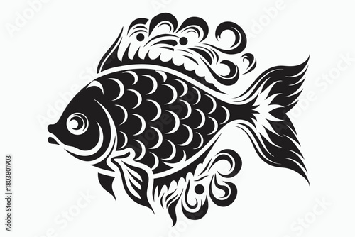 Ornate fish art features elaborate patterns and a decorative tail, creating elegant aquatic imagery
